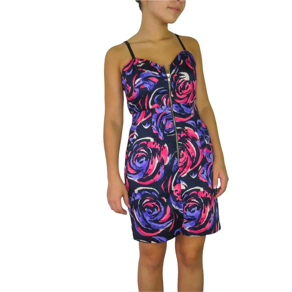 Y2k Urban Outfitters Purple & Pink Swirly Floral Sweetheart Mini Dress Small